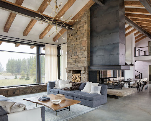 natural material fireplace in the living room