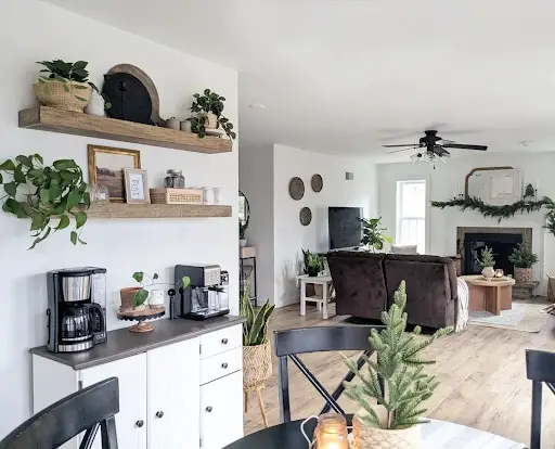 coffee station idea with floating shelves