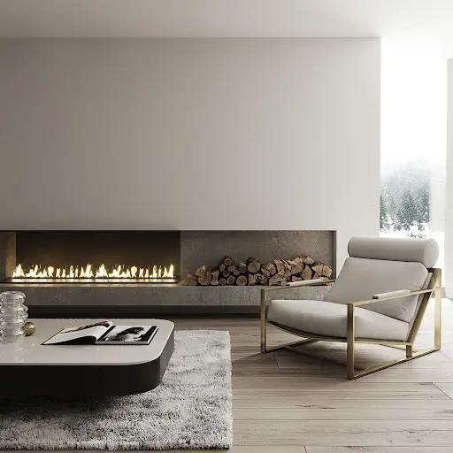 modern fireplace enclosed in glass