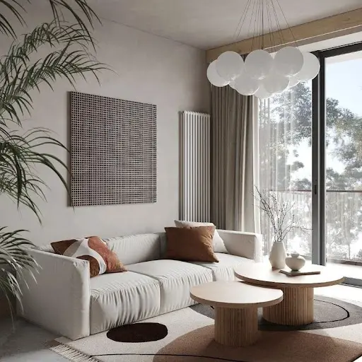 white japandi living room idea