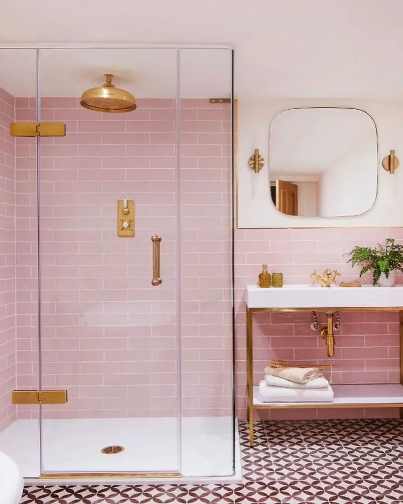 pink shower tile idea