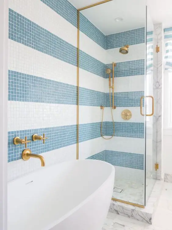 shower room tiling idea blue and white