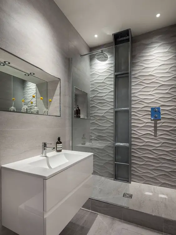 textured tiling in shower room