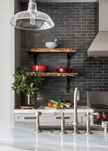 black brick backsplash for kitchen