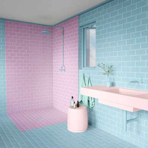 blue and pink shower