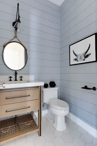 pale blue shiplap bathroom