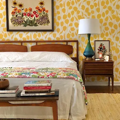 bright mid century modern bedroom