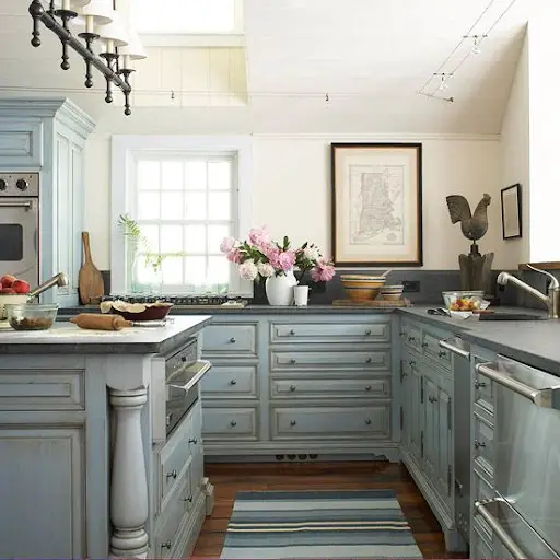 distressed blue kitchen cabinets