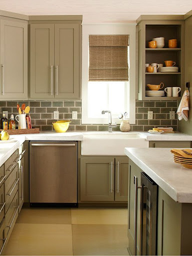 olive green brick backsplash 