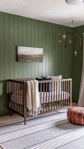 nursery room idea with green accent wall