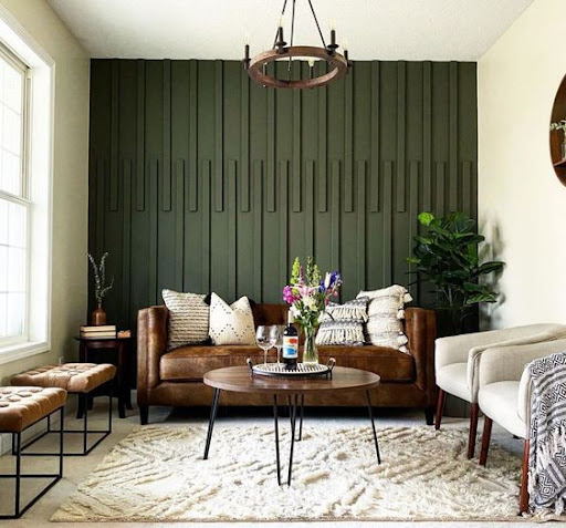 hunter green panelling in living room