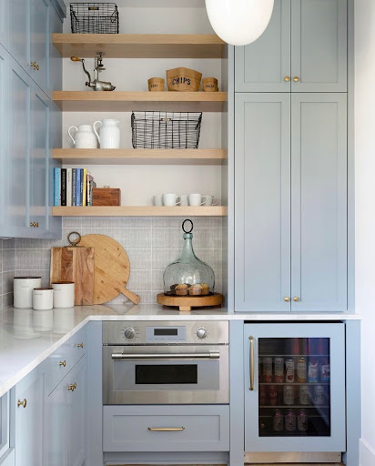 powder blue farmhouse kitchen idea