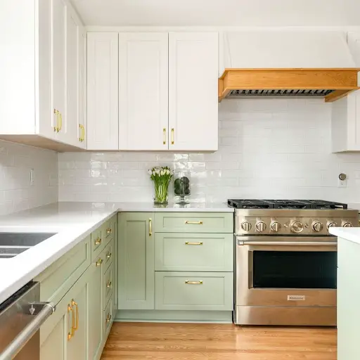 simple sage green kitchen cabinet idea