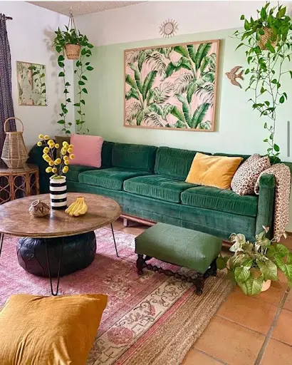 pink and green boho bedroom idea