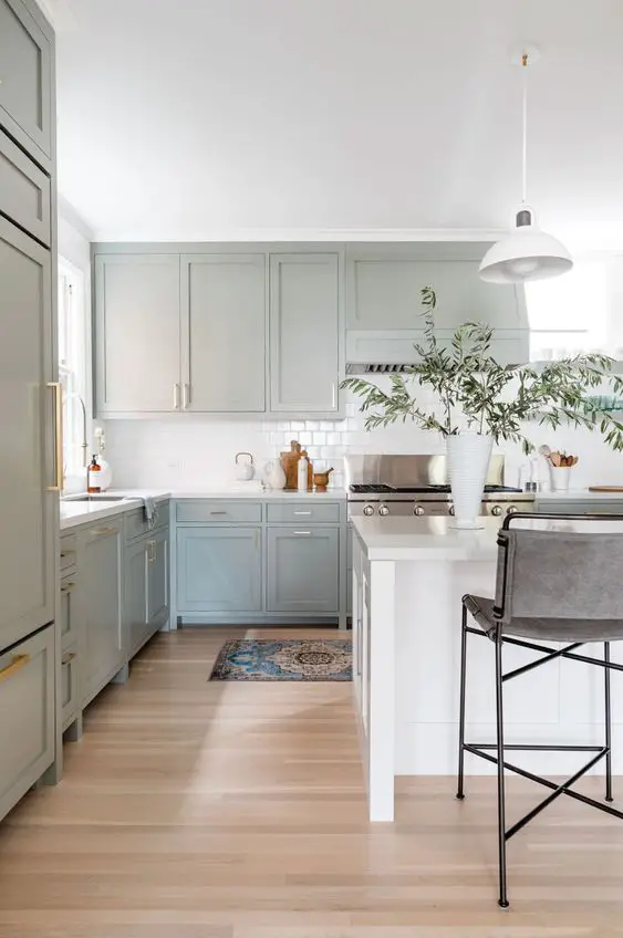 simple white and sage green kitchen