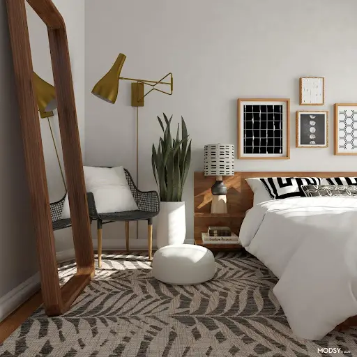 minimal mid-century modern bedroom