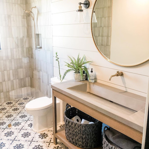 neutral bathroom idea with shiplap wall