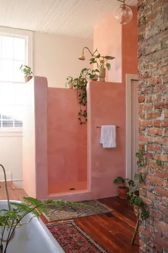 pink plaster shower area design