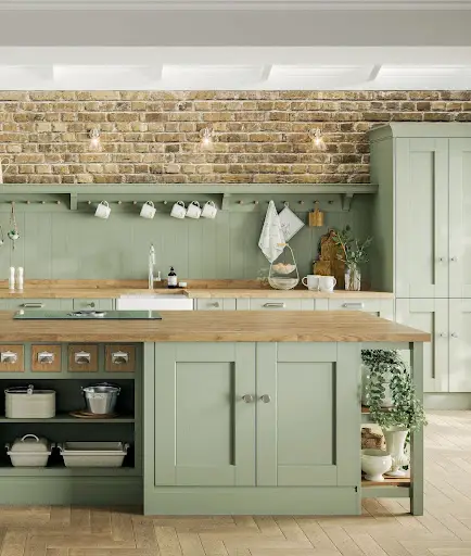 rustic sage green kitchen cabinet idea