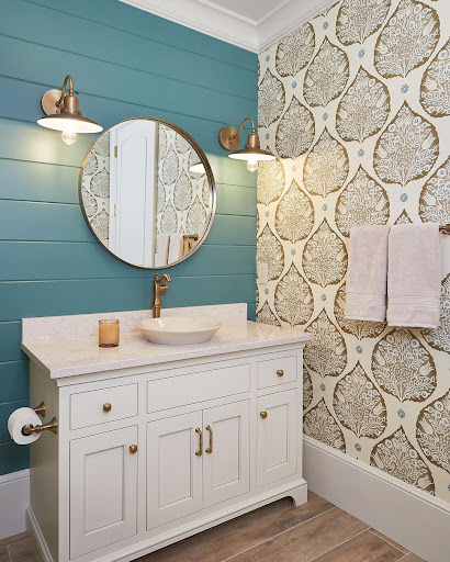 shiplap bathroom wallpaper idea