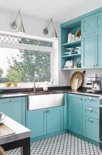 White And Teal Kitchen 