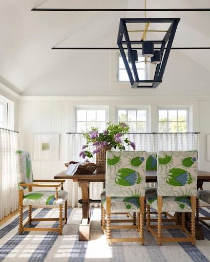 coastal dining room with pop of color