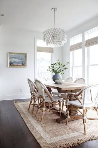 simple dining room design with area rug