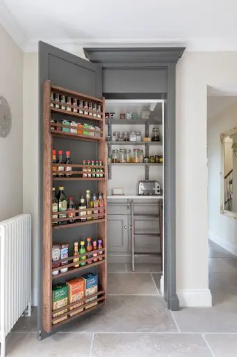 small gray walk-in pantry idea