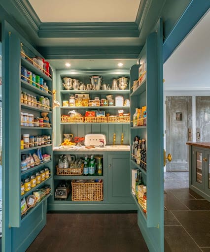 green walk-in pantry idea