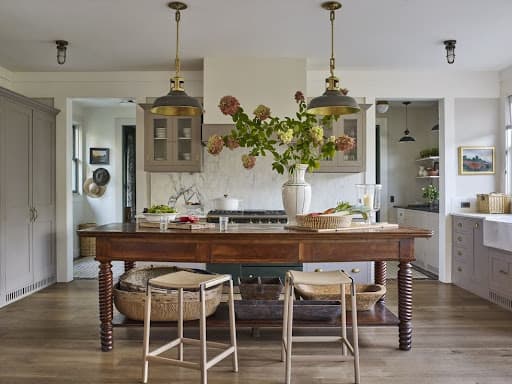 Kitchen island decor with antique touch