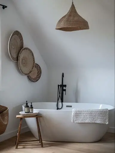 bathroom decor idea with woven lights