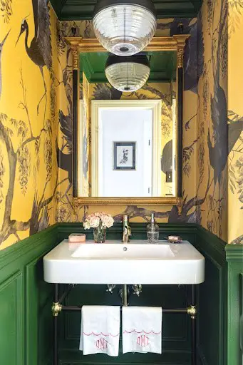 yellow and green art deco bathroom