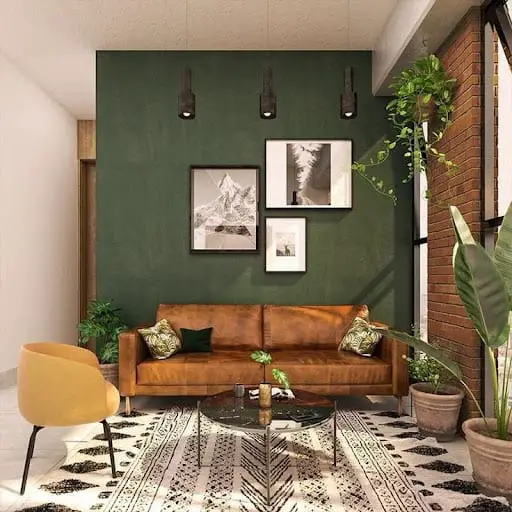 green and brown living room