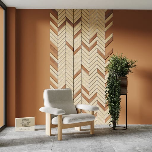 chevron wood accent wall design idea