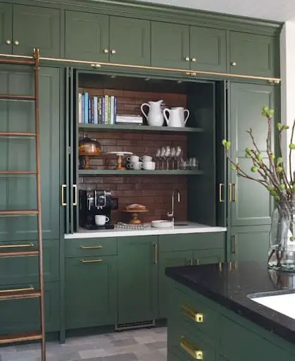 coffee nook in floor to ceiling cabinets