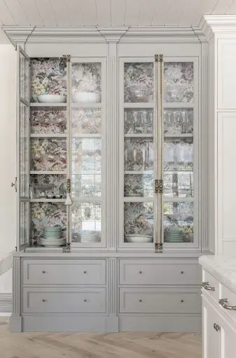 floor to ceiling cabinet idea with wallpaper