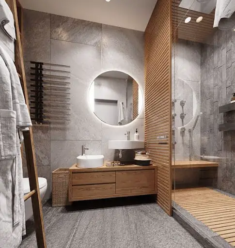 japanese bathroom designs with wooden partitions