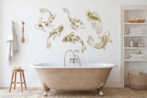 koi fish wall design in bathroom