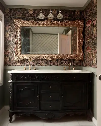 art deco bathroom design with decorative mirrors