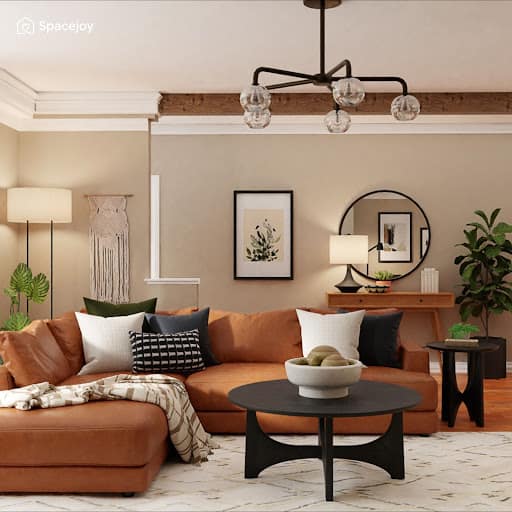 living room design idea with textures