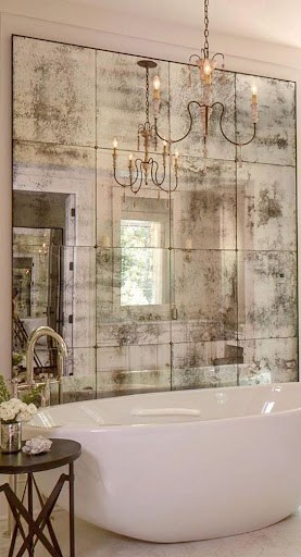 antique mirror tiles in the bathroom