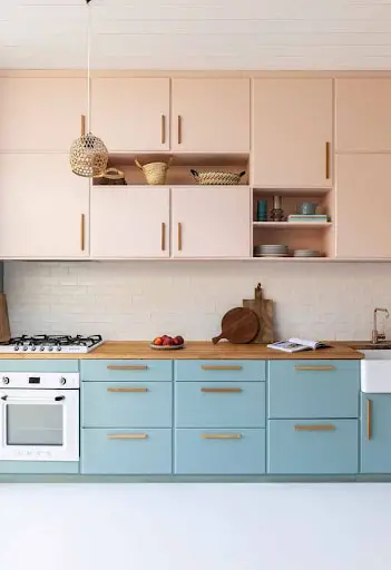 dual tones pastel kitchen cabinets