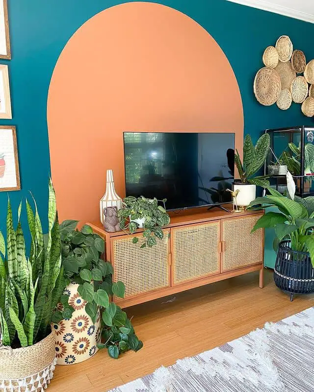 tv stand design with plants