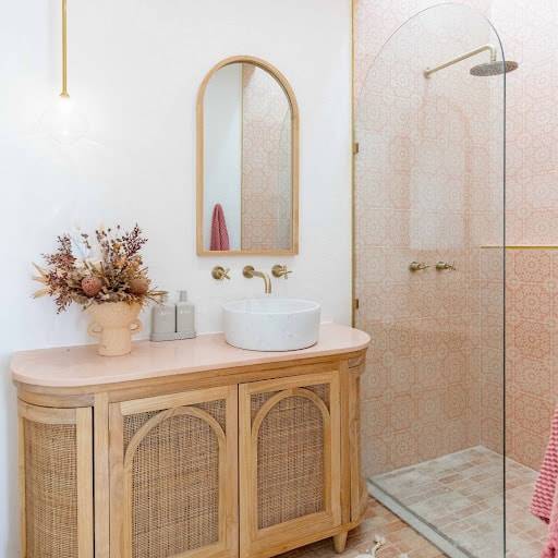 rattan cabinets in the bathroom