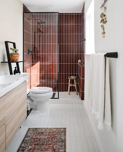 red shower tile idea