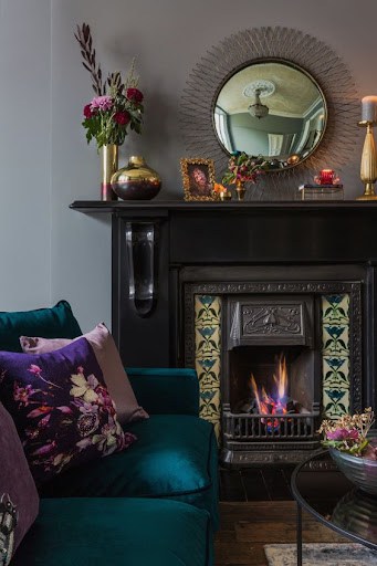 dark fireplace decor