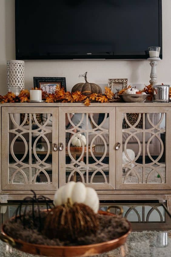 seasonal tv console decor