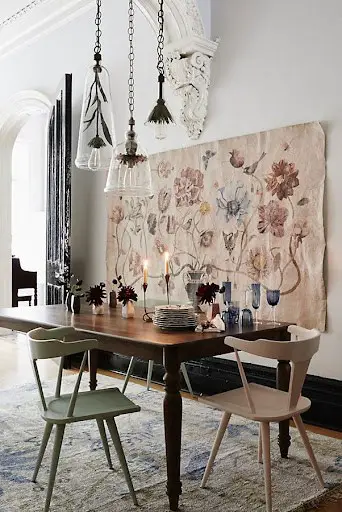 dining room wall decor with tapestry