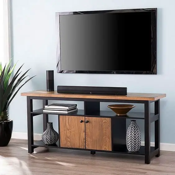 tv console decor with speakers