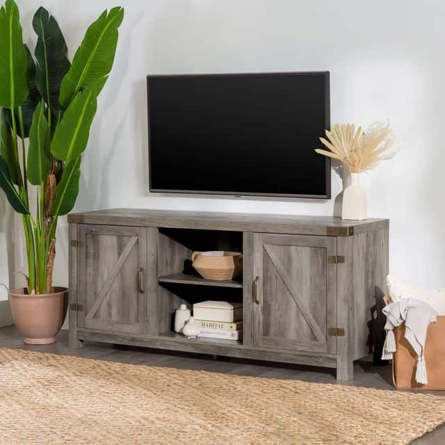simple tv console design with plants
